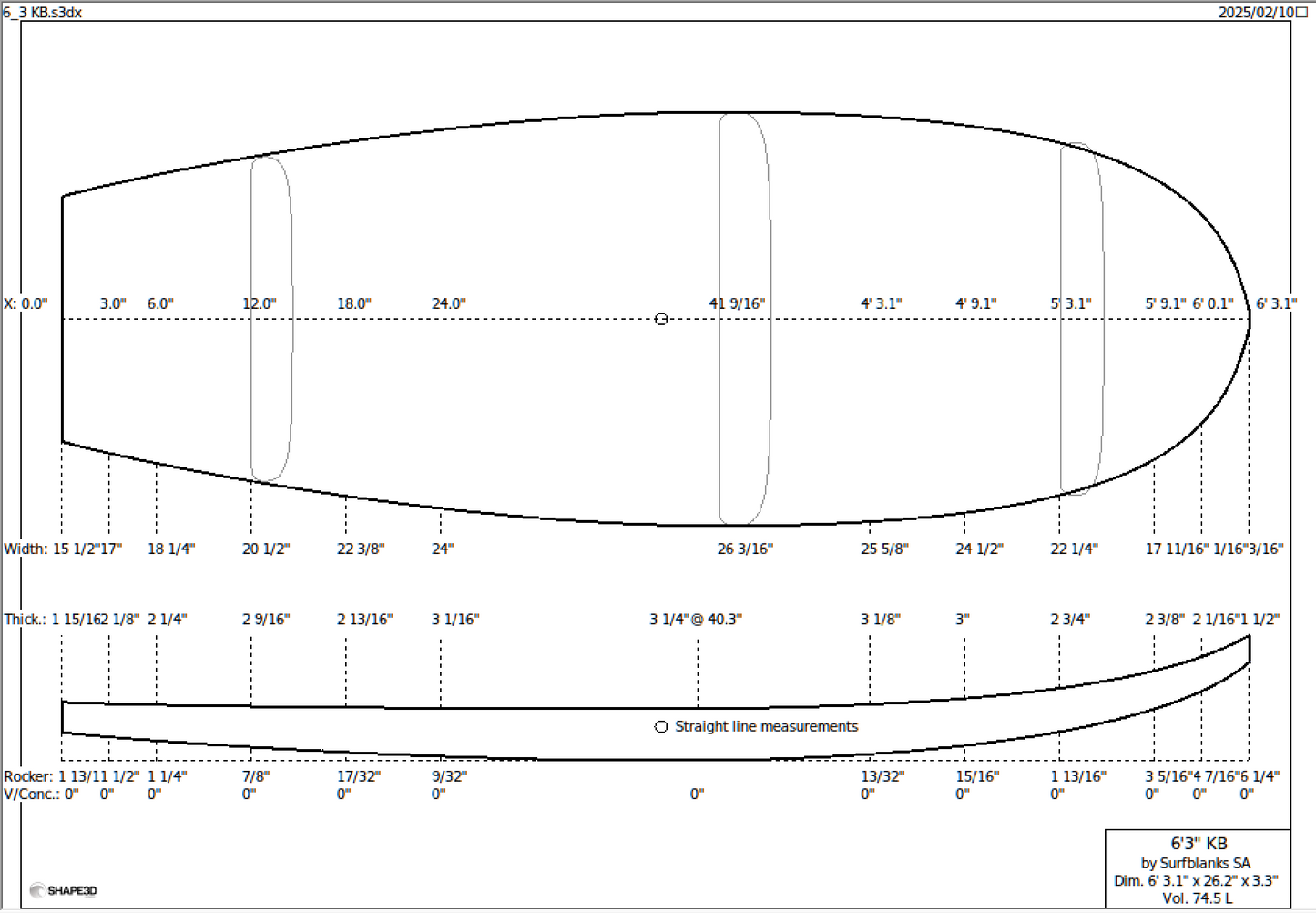 6'3" Kneeboard Surf Blank