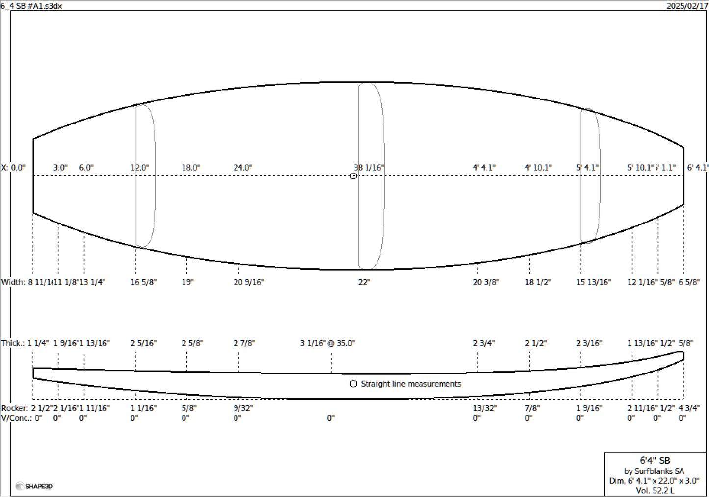 6'4" Shortboard Surf blank