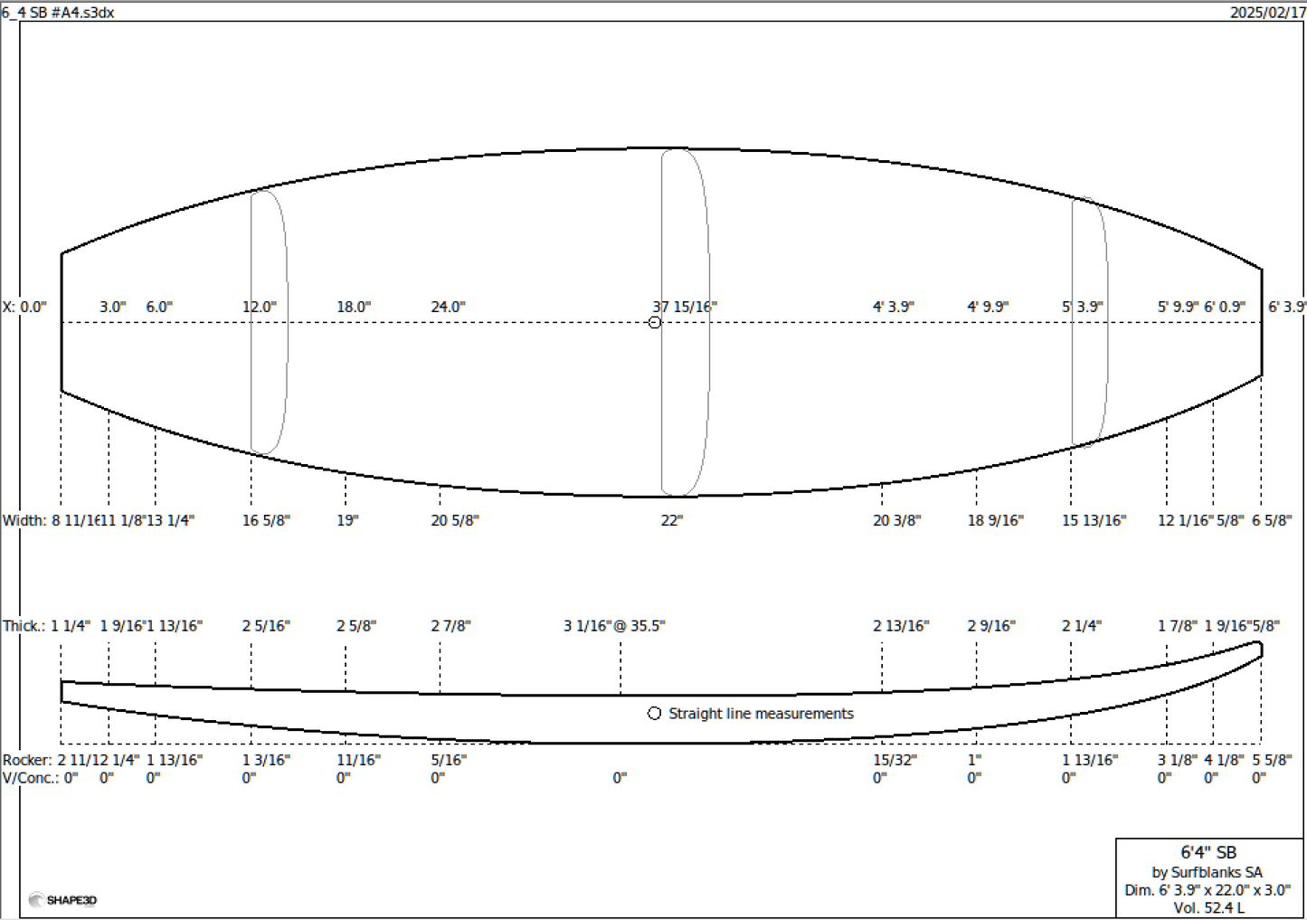 6'4" Shortboard Surf blank