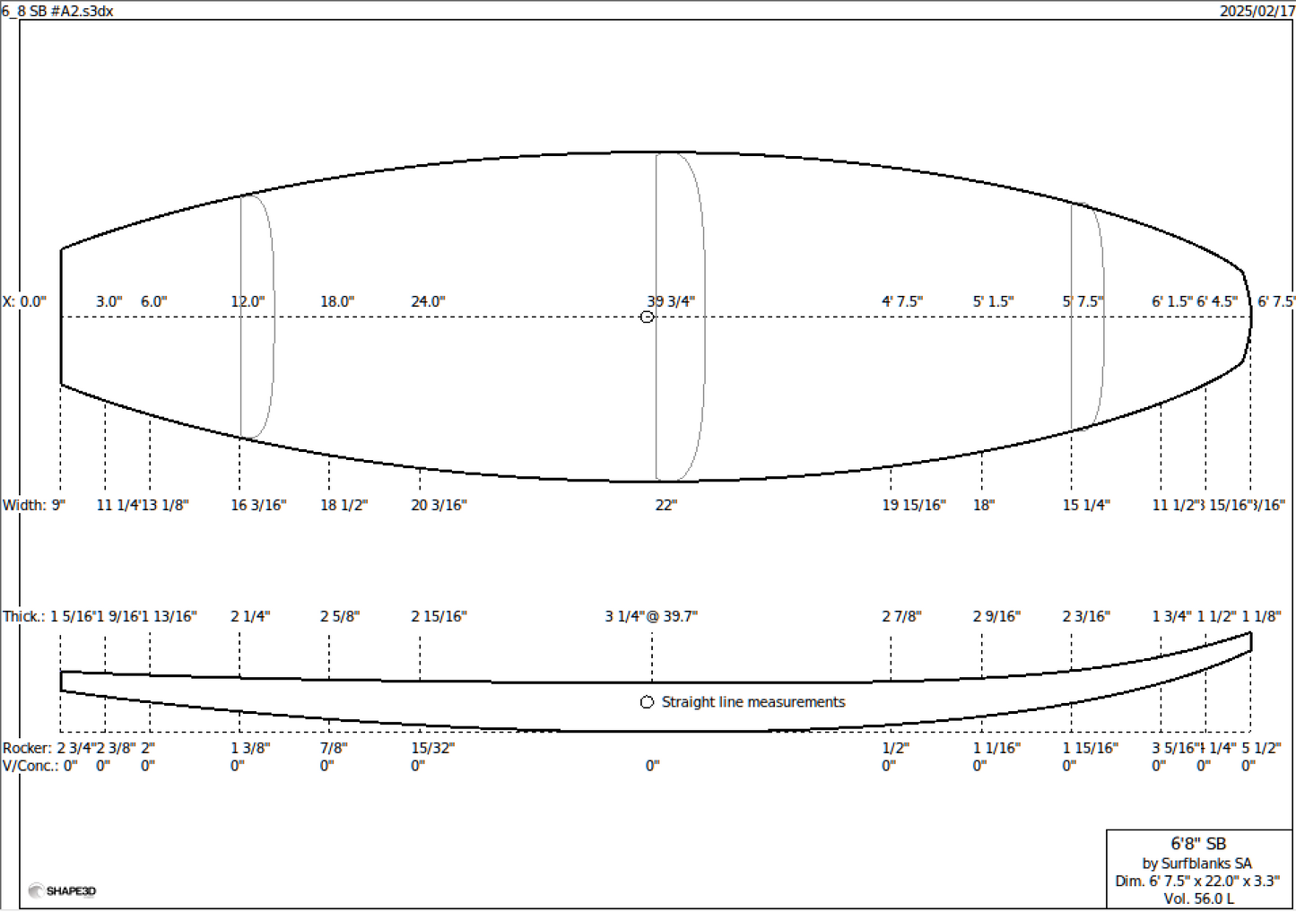 6'8" Shortboard Surf blank