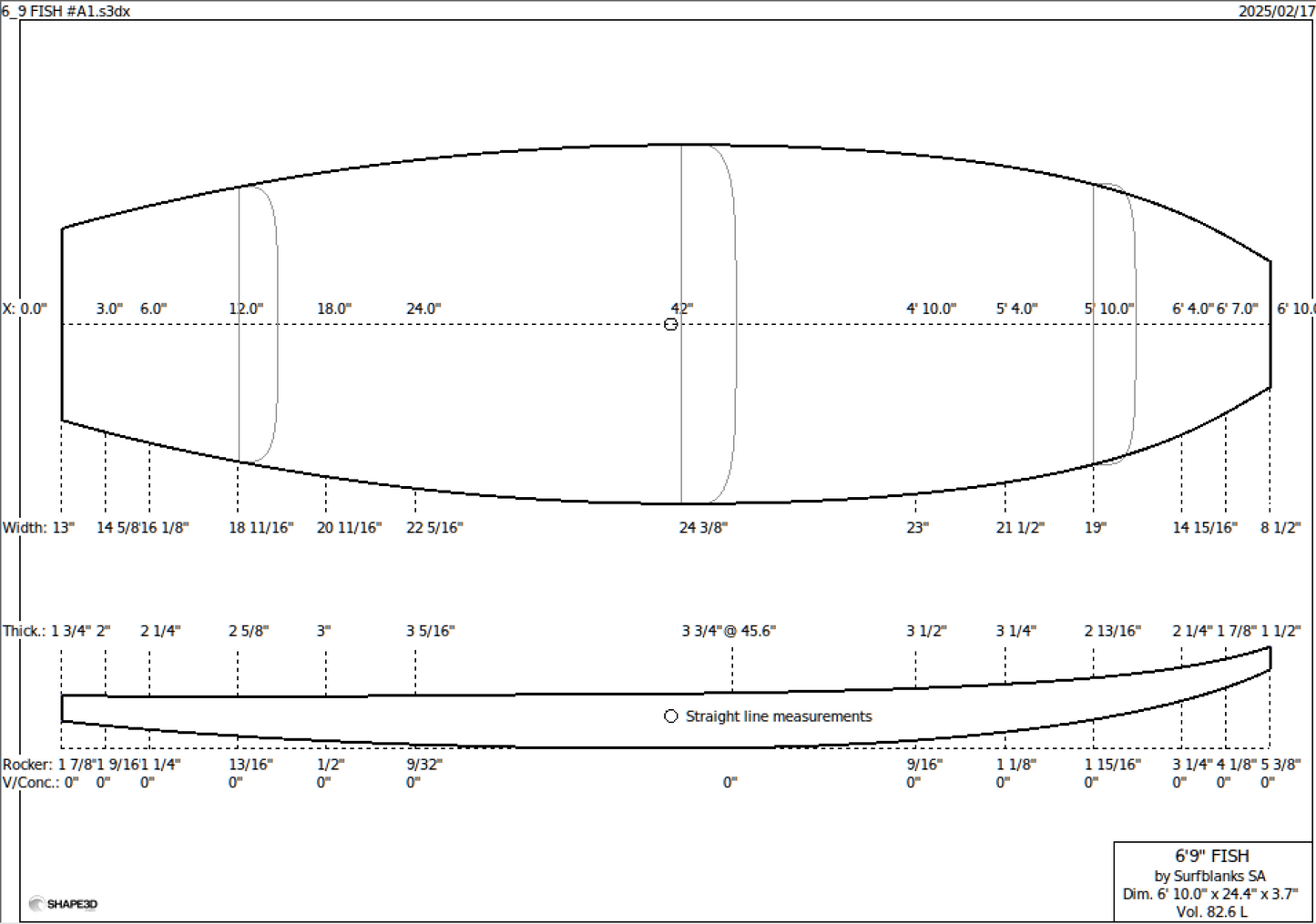 6'9" Fish Surf blank