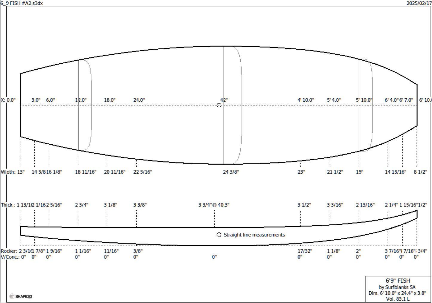 6'9" Fish Surf blank