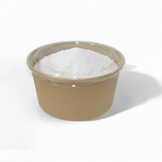 A small round plastic food container with a clear lid, shown on a white background with a soft shadow.